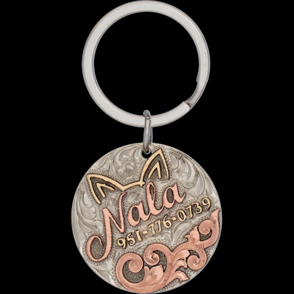 NALA, German silver Base 2" x 1.5" with Jewelers Bronze Letters and Ears with Beautiful Copper Letters and Scrollwork.